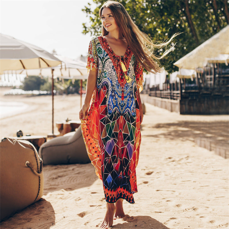 Robe de Plage en Coton Imprimé