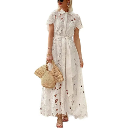 Robe Décontractée en Dentelle avec Cardigan – Style Boutonné Chic